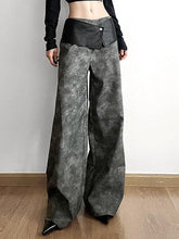 Low Waist Tie Dye Panel Faux Leather Wide Leg Pants